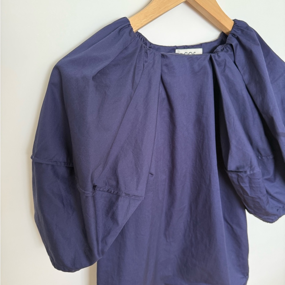 COS Navy Blue Puff Sleeve Blouse - Picture 2 of 5